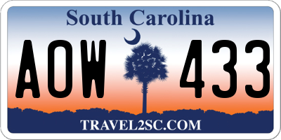 SC license plate AOW433