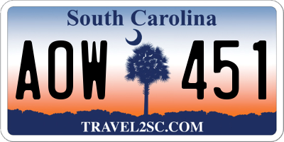 SC license plate AOW451