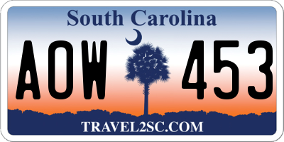 SC license plate AOW453