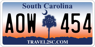 SC license plate AOW454