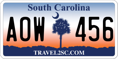SC license plate AOW456