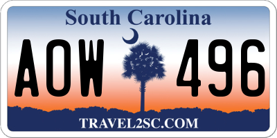 SC license plate AOW496