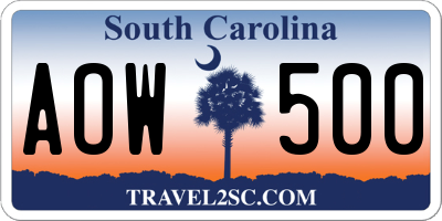 SC license plate AOW500