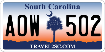 SC license plate AOW502