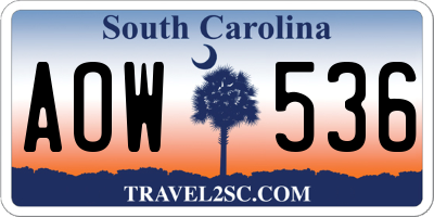 SC license plate AOW536