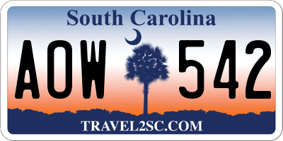 SC license plate AOW542