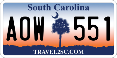 SC license plate AOW551