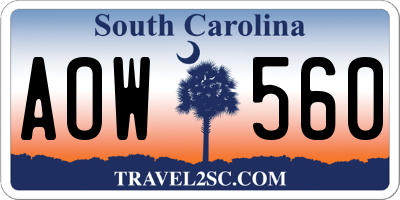 SC license plate AOW560