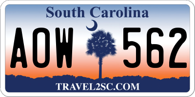 SC license plate AOW562