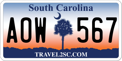 SC license plate AOW567
