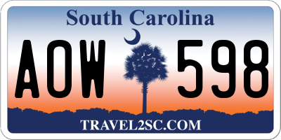SC license plate AOW598