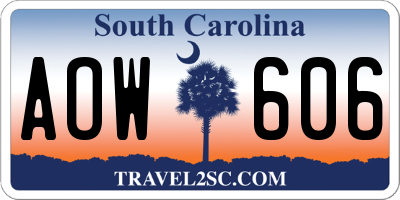 SC license plate AOW606