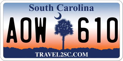 SC license plate AOW610