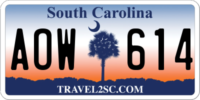 SC license plate AOW614