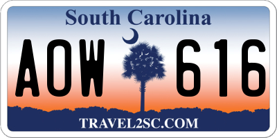 SC license plate AOW616
