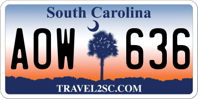 SC license plate AOW636