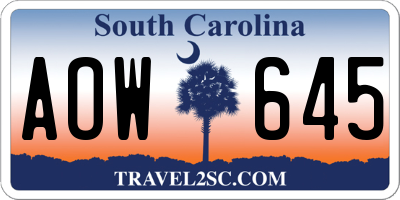 SC license plate AOW645