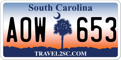 SC license plate AOW653