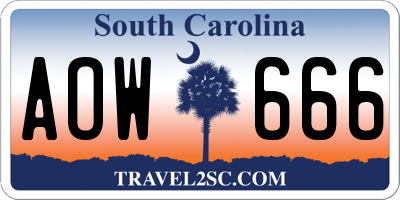 SC license plate AOW666