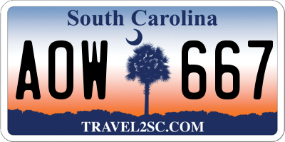 SC license plate AOW667