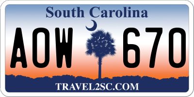 SC license plate AOW670