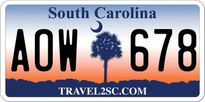 SC license plate AOW678
