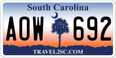 SC license plate AOW692