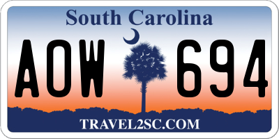 SC license plate AOW694