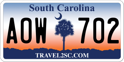 SC license plate AOW702