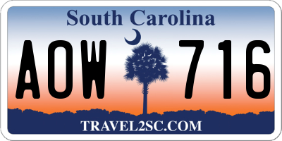 SC license plate AOW716
