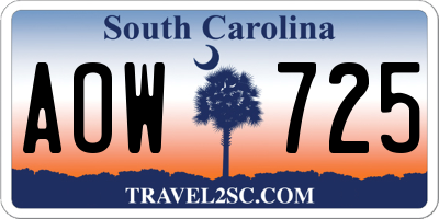 SC license plate AOW725