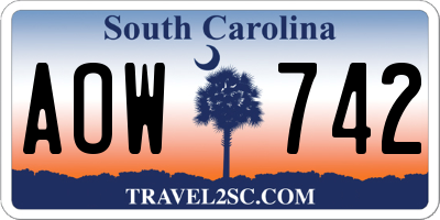SC license plate AOW742