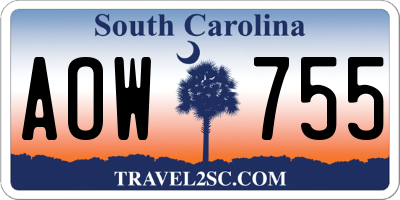 SC license plate AOW755