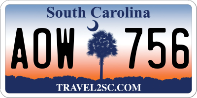 SC license plate AOW756