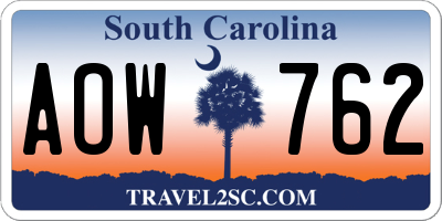 SC license plate AOW762