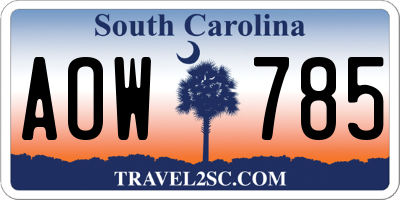 SC license plate AOW785
