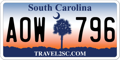 SC license plate AOW796