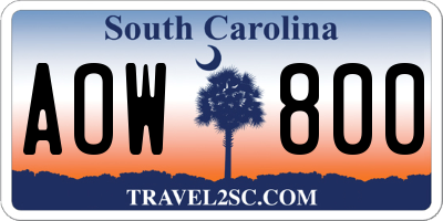 SC license plate AOW800
