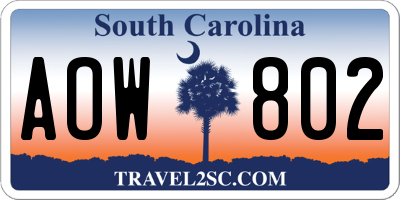 SC license plate AOW802
