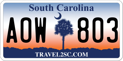 SC license plate AOW803