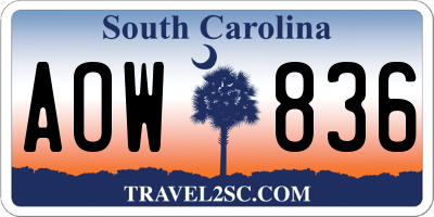 SC license plate AOW836