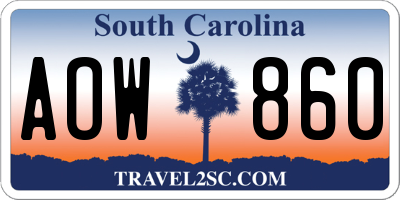 SC license plate AOW860