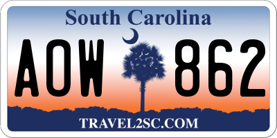 SC license plate AOW862