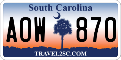 SC license plate AOW870