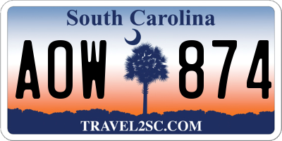 SC license plate AOW874