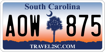 SC license plate AOW875
