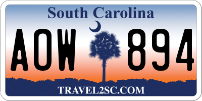 SC license plate AOW894