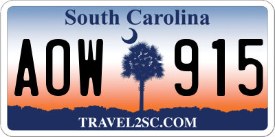 SC license plate AOW915