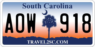SC license plate AOW918
