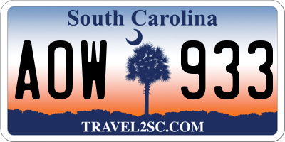 SC license plate AOW933